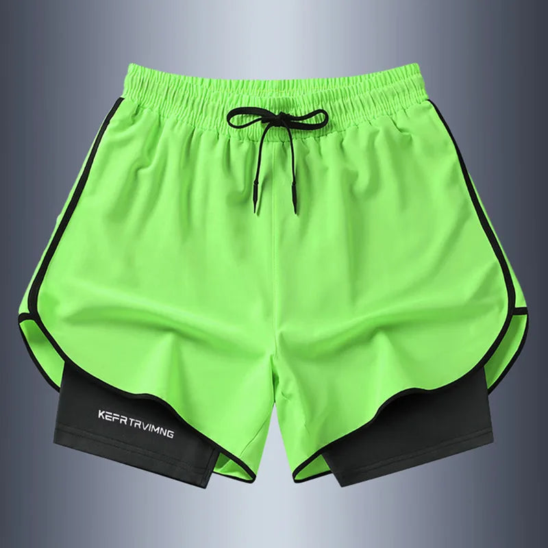 Men's Summer Hot-selling Anti-exposure Double-layer Sports Casual Shorts Running Fitness Three-quarter Pants