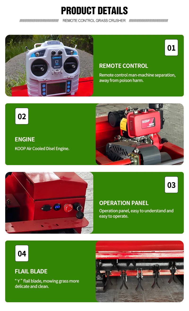 Customized Cordless Yoke Remote Control Self-Propelled All-Terrain Crawler Mower for Efficient Garden Maintenance