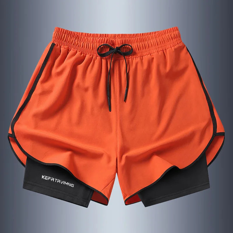 Men's Summer Hot-selling Anti-exposure Double-layer Sports Casual Shorts Running Fitness Three-quarter Pants