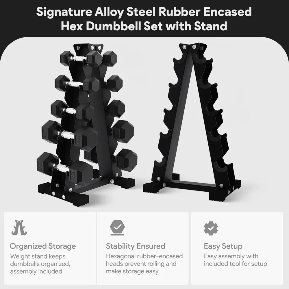 Premium Rubber Encased Hex Dumbbell Sets, 46LBS Set, 60LBS Set, 100LBS Set