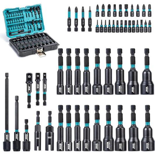 54PCS Magnetic Nut Driver Set, Impact Drill Driver Bit 1/4", Metric & SAE Nut Drivers for Impact Drill, Socket Adapters