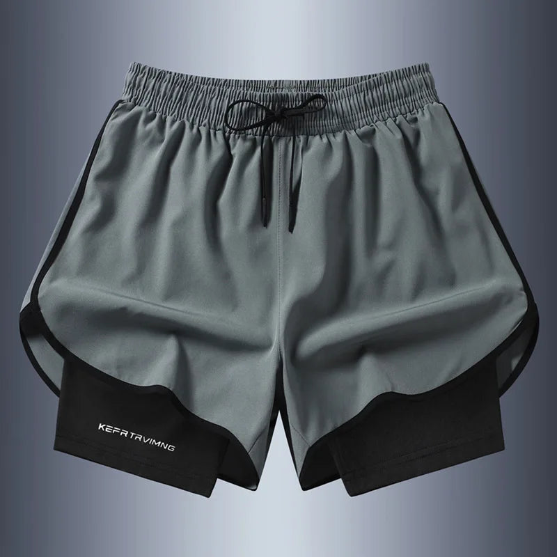 Men's Summer Hot-selling Anti-exposure Double-layer Sports Casual Shorts Running Fitness Three-quarter Pants