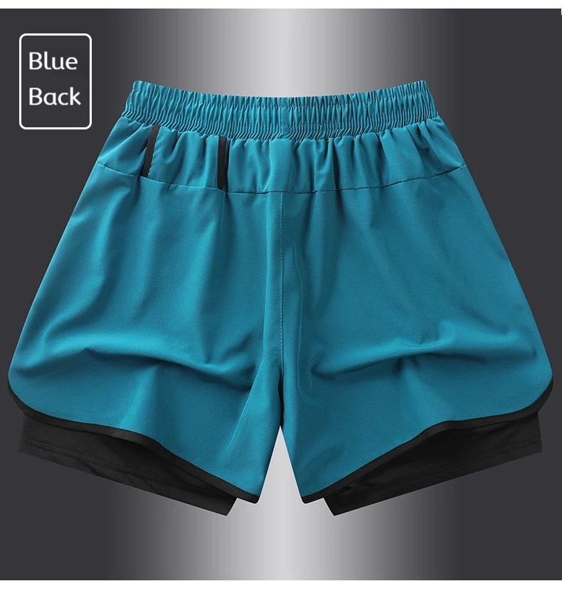 Men's Summer Hot-selling Anti-exposure Double-layer Sports Casual Shorts Running Fitness Three-quarter Pants