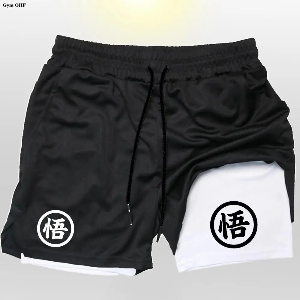 Goku Men Running Shorts 2 In 1 Double-Deck Sport Shorts Sportswear Gym Fitness Short Pant Training Jogging Bottom Men's Clothing
