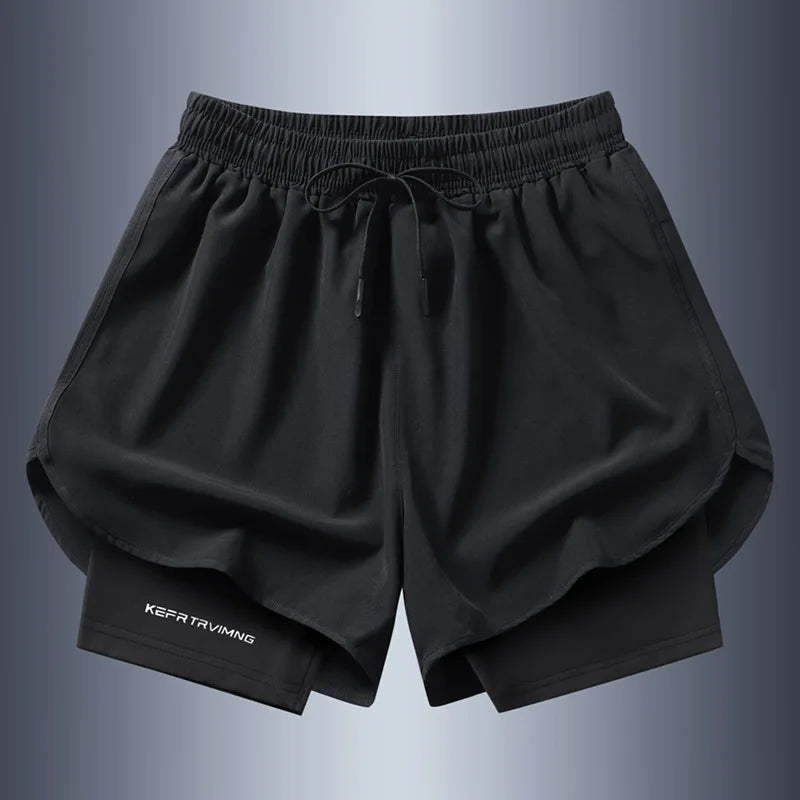 Men's Summer Hot-selling Anti-exposure Double-layer Sports Casual Shorts Running Fitness Three-quarter Pants