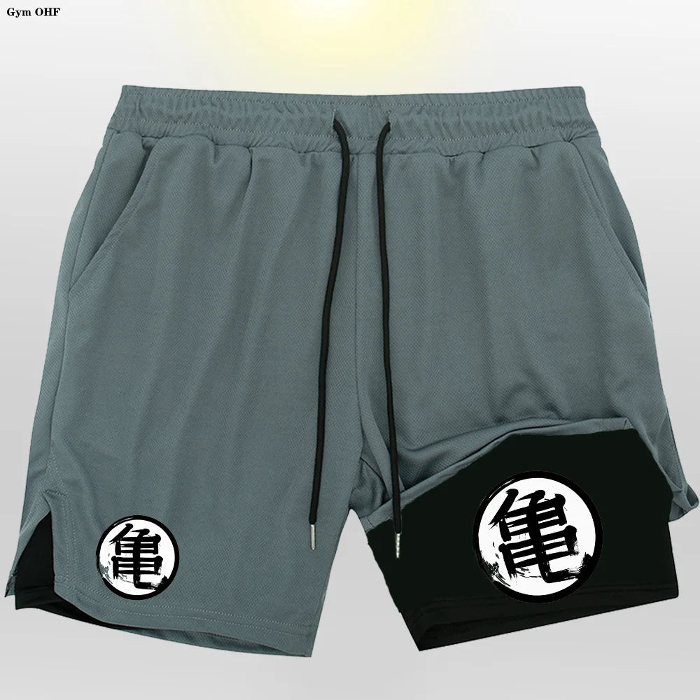 Goku Men Running Shorts 2 In 1 Double-Deck Sport Shorts Sportswear Gym Fitness Short Pant Training Jogging Bottom Men's Clothing