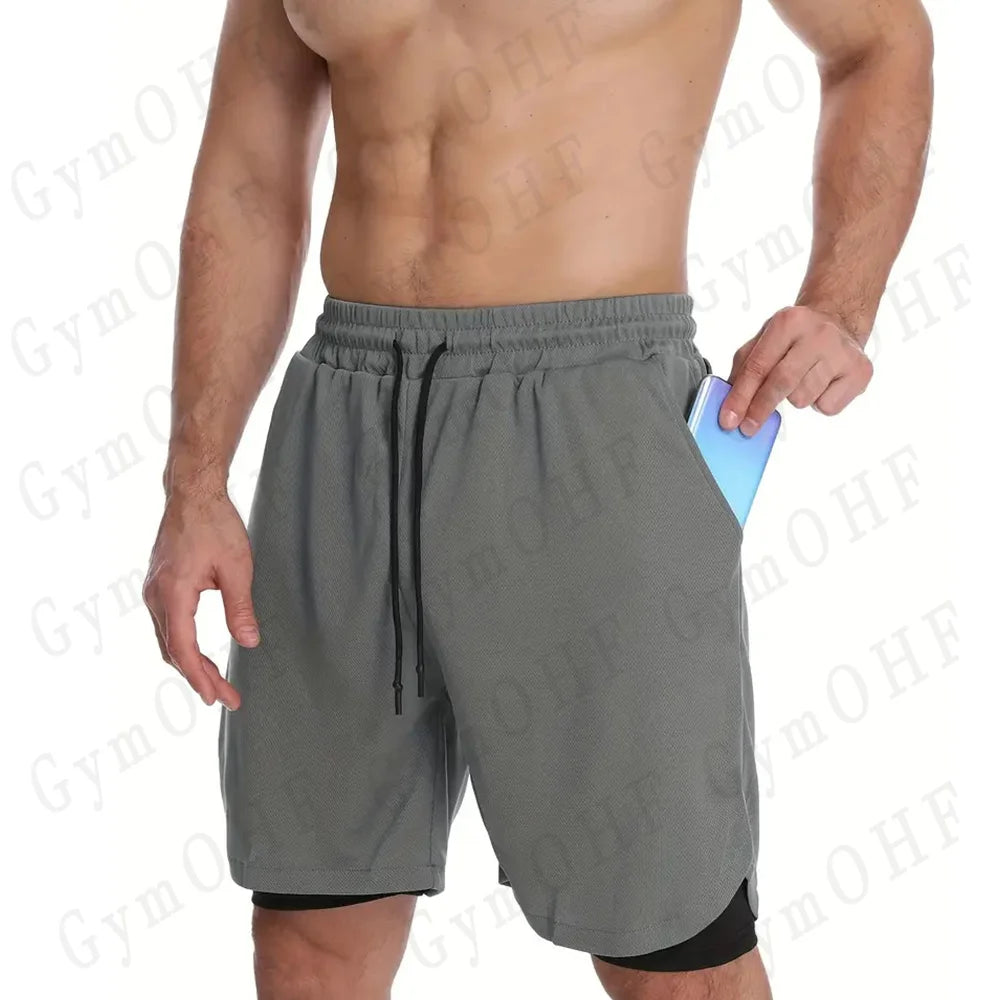 Goku Men Running Shorts 2 In 1 Double-Deck Sport Shorts Sportswear Gym Fitness Short Pant Training Jogging Bottom Men's Clothing