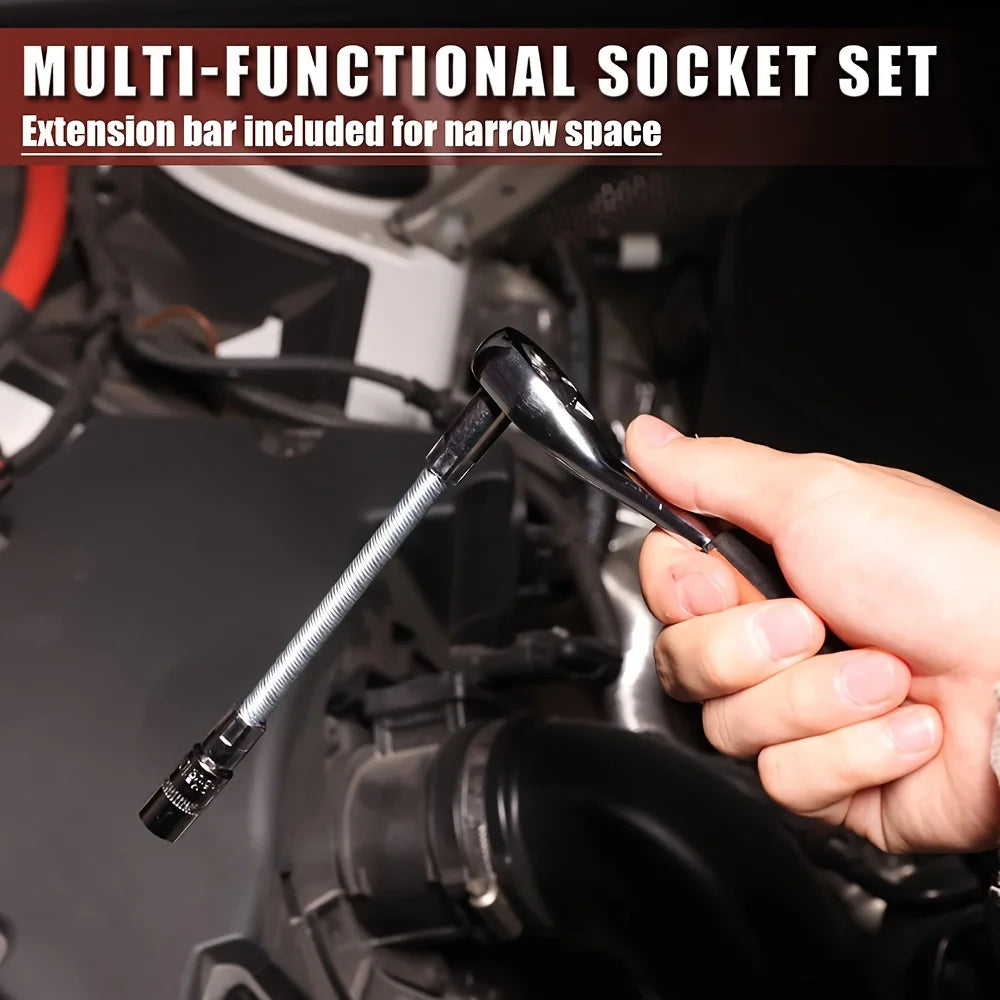 53pcs, 1/4 Inch Drive Socket Ratchet Wrench Set, Bit Socket, Metric And Extension Bar Set For Automotive Repair﻿