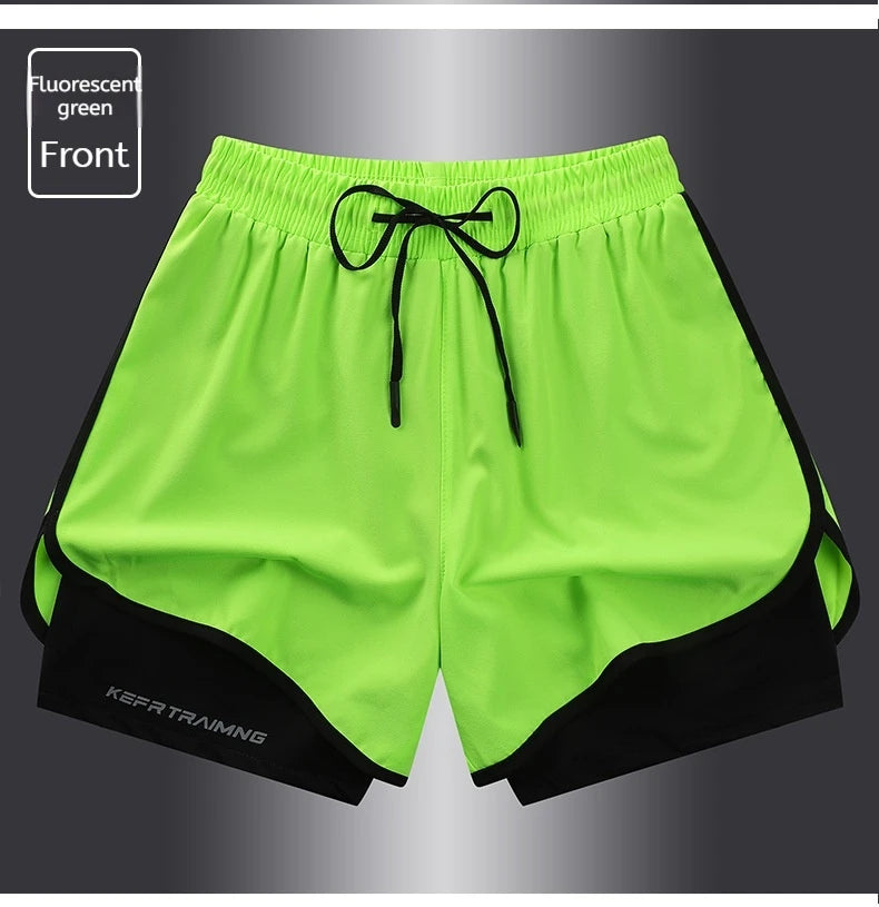 Men's Summer Hot-selling Anti-exposure Double-layer Sports Casual Shorts Running Fitness Three-quarter Pants