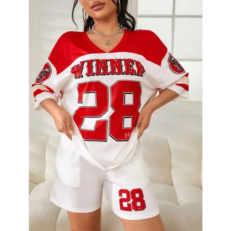 3.18 Fashion Sports Casual Yoga Plus Size Women's Clothing Set Alphanumeric Printed T-shirt and Sports Shorts, Comfortable Set