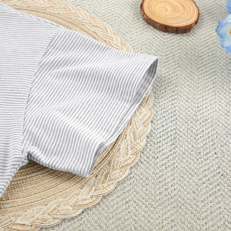 Women's Stripe Pajamas Set Short Sleeve T-Shirt And Shorts Sleepwear 2 Piece Set For Women Home Casual Loose Round Neck Pajamas