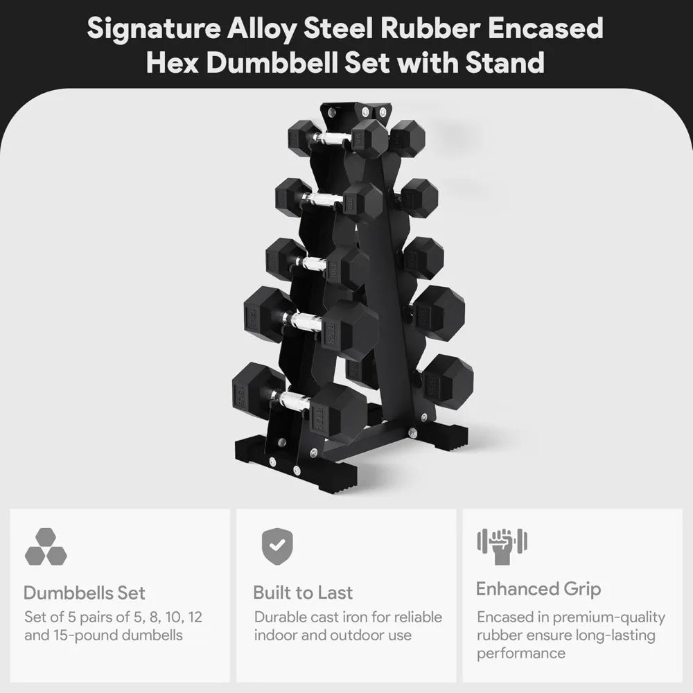 Premium Rubber Encased Hex Dumbbell Sets, 46LBS Set, 60LBS Set, 100LBS Set