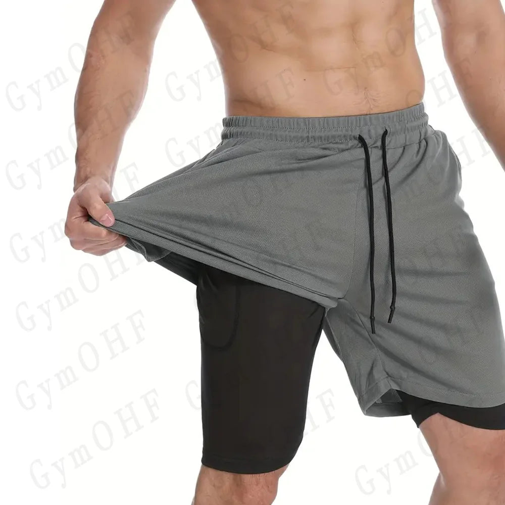 Goku Men Running Shorts 2 In 1 Double-Deck Sport Shorts Sportswear Gym Fitness Short Pant Training Jogging Bottom Men's Clothing
