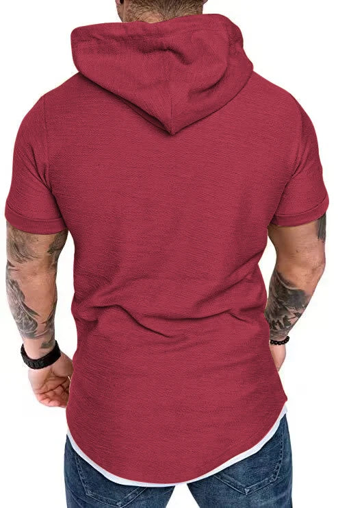 New summer hooded T-shirt men's solid color men's short sleeve T-shirt hoodie