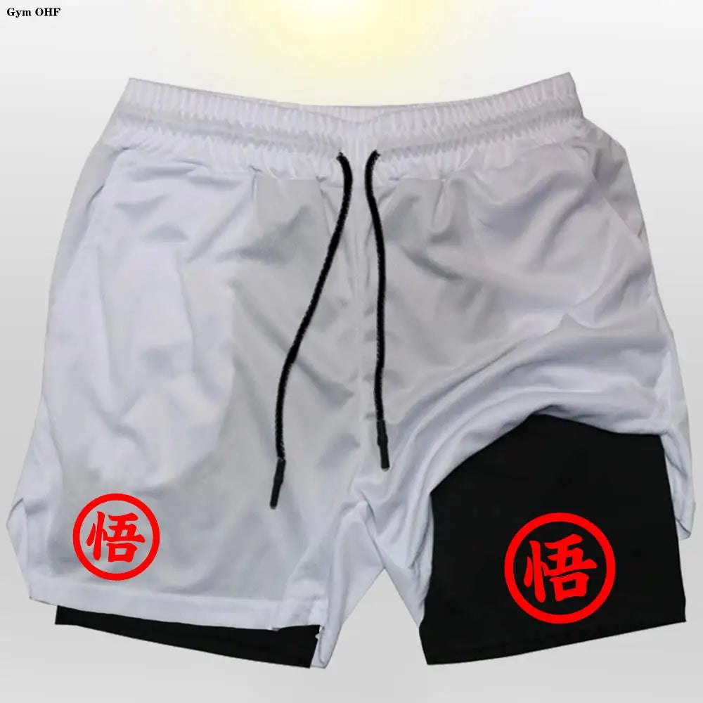 Goku Men Running Shorts 2 In 1 Double-Deck Sport Shorts Sportswear Gym Fitness Short Pant Training Jogging Bottom Men's Clothing