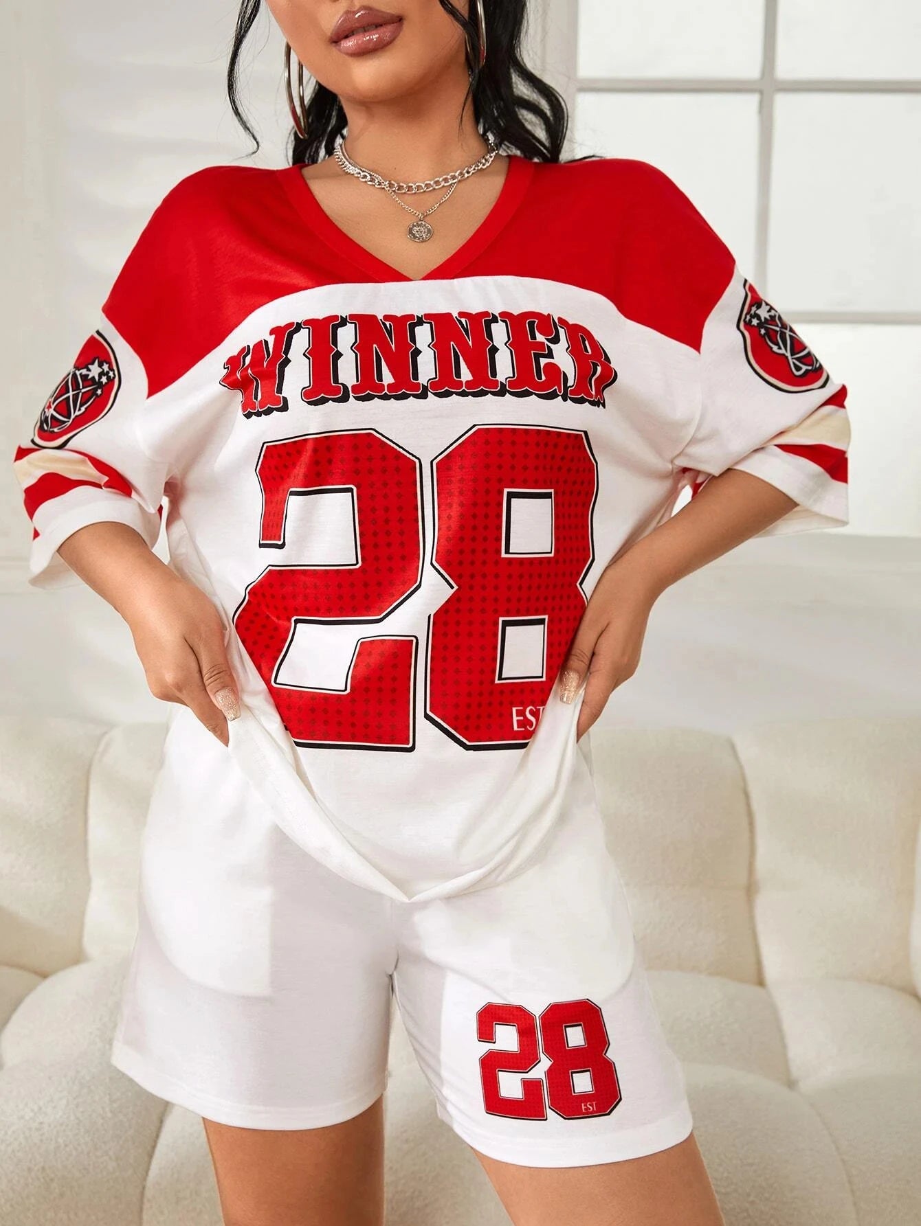 3.18 Fashion Sports Casual Yoga Plus Size Women's Clothing Set Alphanumeric Printed T-shirt and Sports Shorts, Comfortable Set