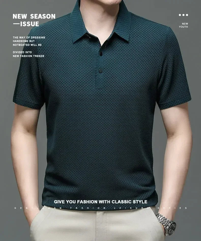 Brand Clothes Summer New Men's Short Sleeve T-shirt Ice Silk Cool and Breathable POLO Shirt Business Casual Sweat-absorbing Top