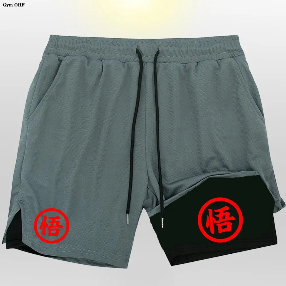 Goku Men Running Shorts 2 In 1 Double-Deck Sport Shorts Sportswear Gym Fitness Short Pant Training Jogging Bottom Men's Clothing