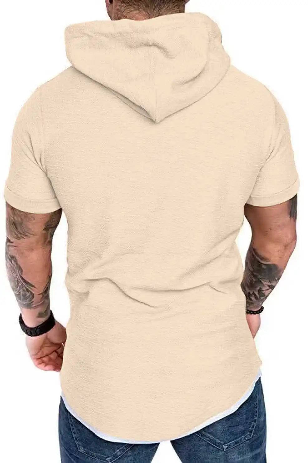 New summer hooded T-shirt men's solid color men's short sleeve T-shirt hoodie