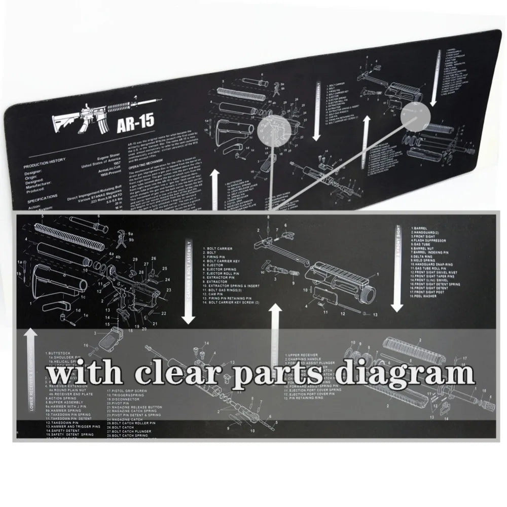 Gun Cleaning Mat Mouse Pad with Parts Diagram and Instructions Armorers Bench Mat Repair Build Tool for AR15 AK47 GL 1911