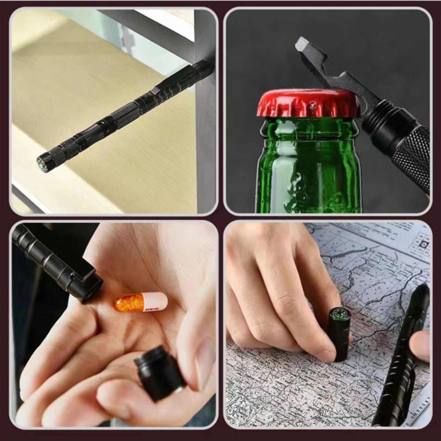 Multifunctional Outdoor Tactical Pen,  Survival Gear, , Rescue Supplies, Hiking,Camping Survival Tool with Compass Life straw