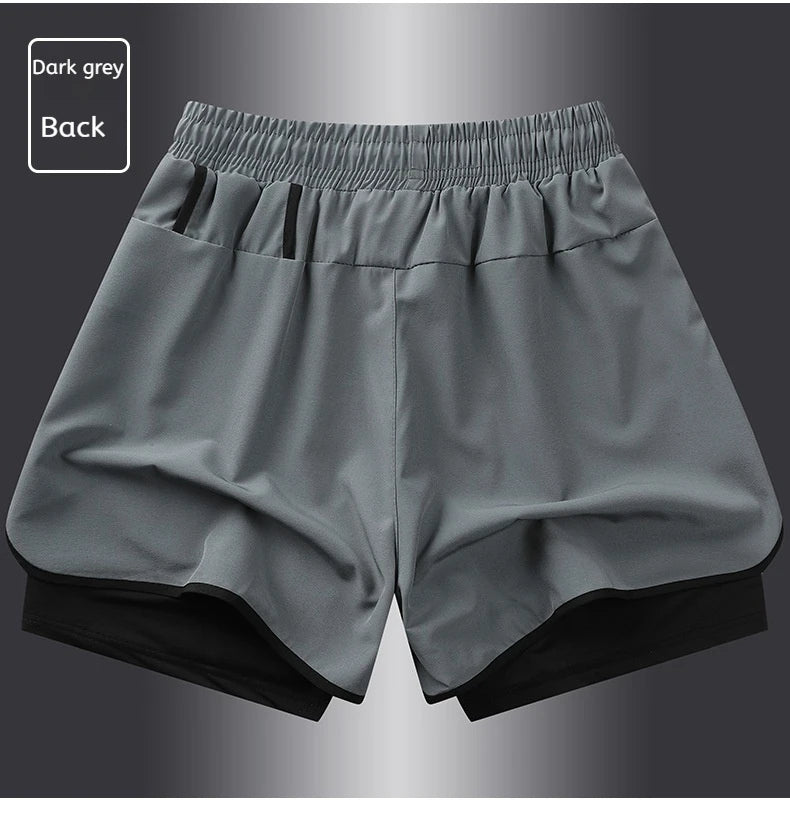 Men's Summer Hot-selling Anti-exposure Double-layer Sports Casual Shorts Running Fitness Three-quarter Pants
