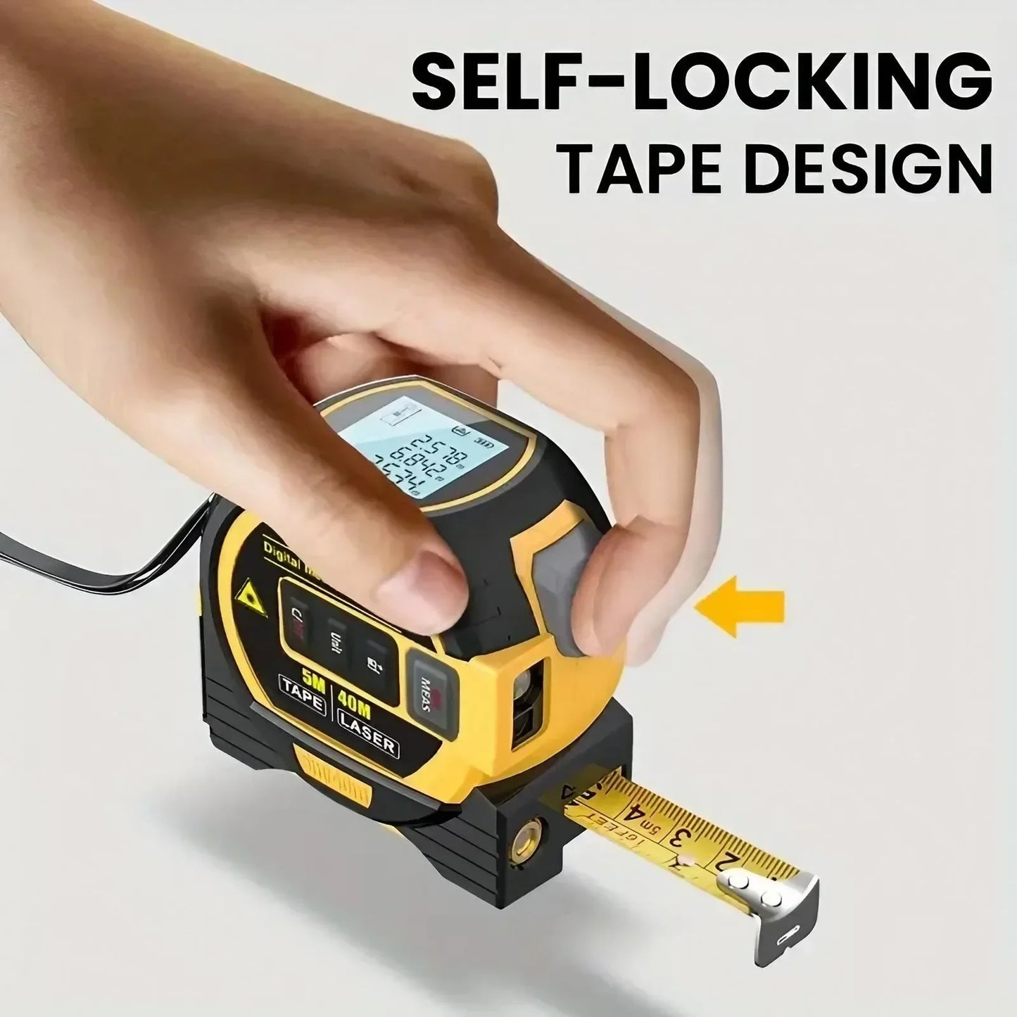 40m Laser 5m Steel Tape Measure - Digital Display Durable Non-slip Accurate Measurement Hook Loop 1PC