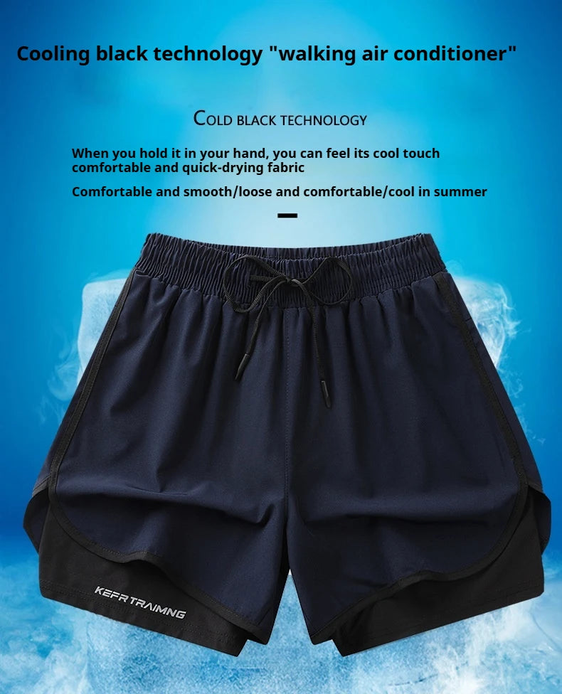 Men's Summer Hot-selling Anti-exposure Double-layer Sports Casual Shorts Running Fitness Three-quarter Pants