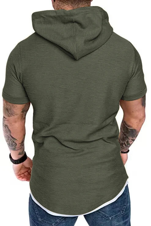 New summer hooded T-shirt men's solid color men's short sleeve T-shirt hoodie