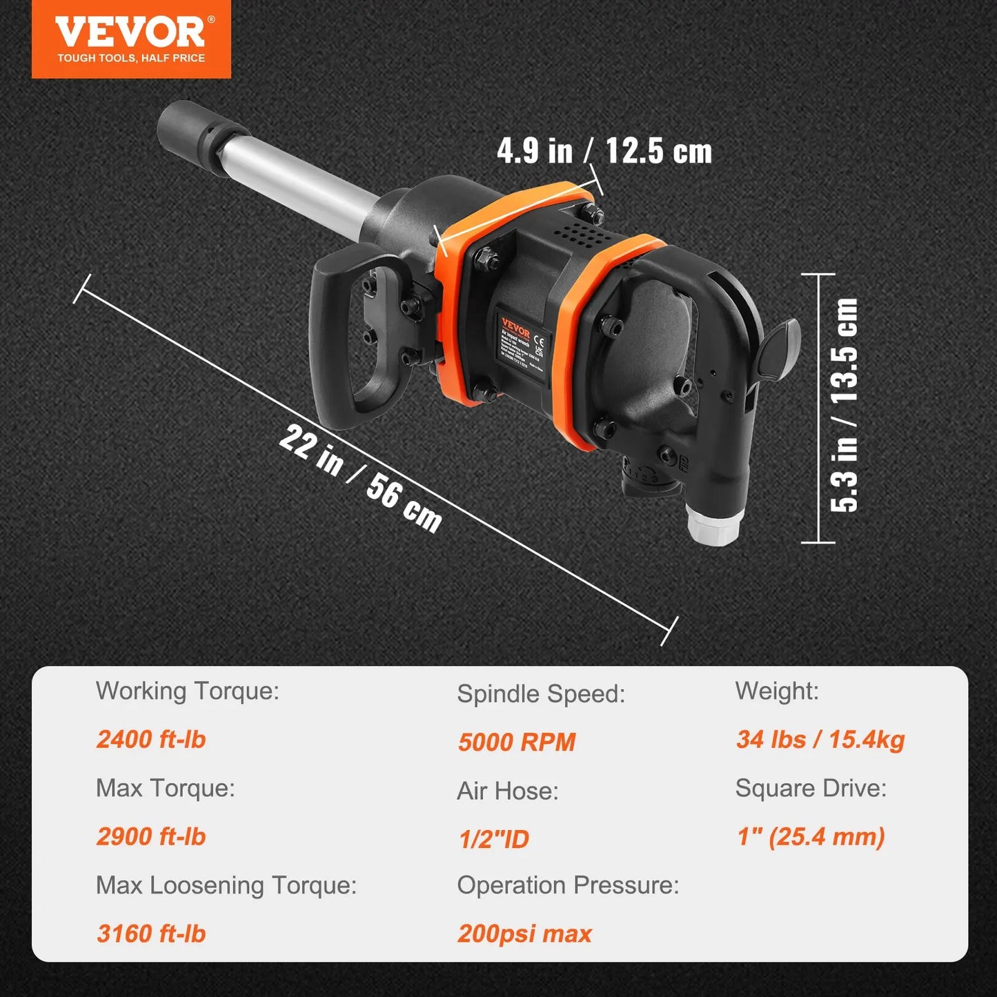 VEVOR 1 Inch Air Impact Wrench High Reverse Torque Outpu Pneumatic Impact Gun for Heavy Duty Repairs and Maintenance Car Tire