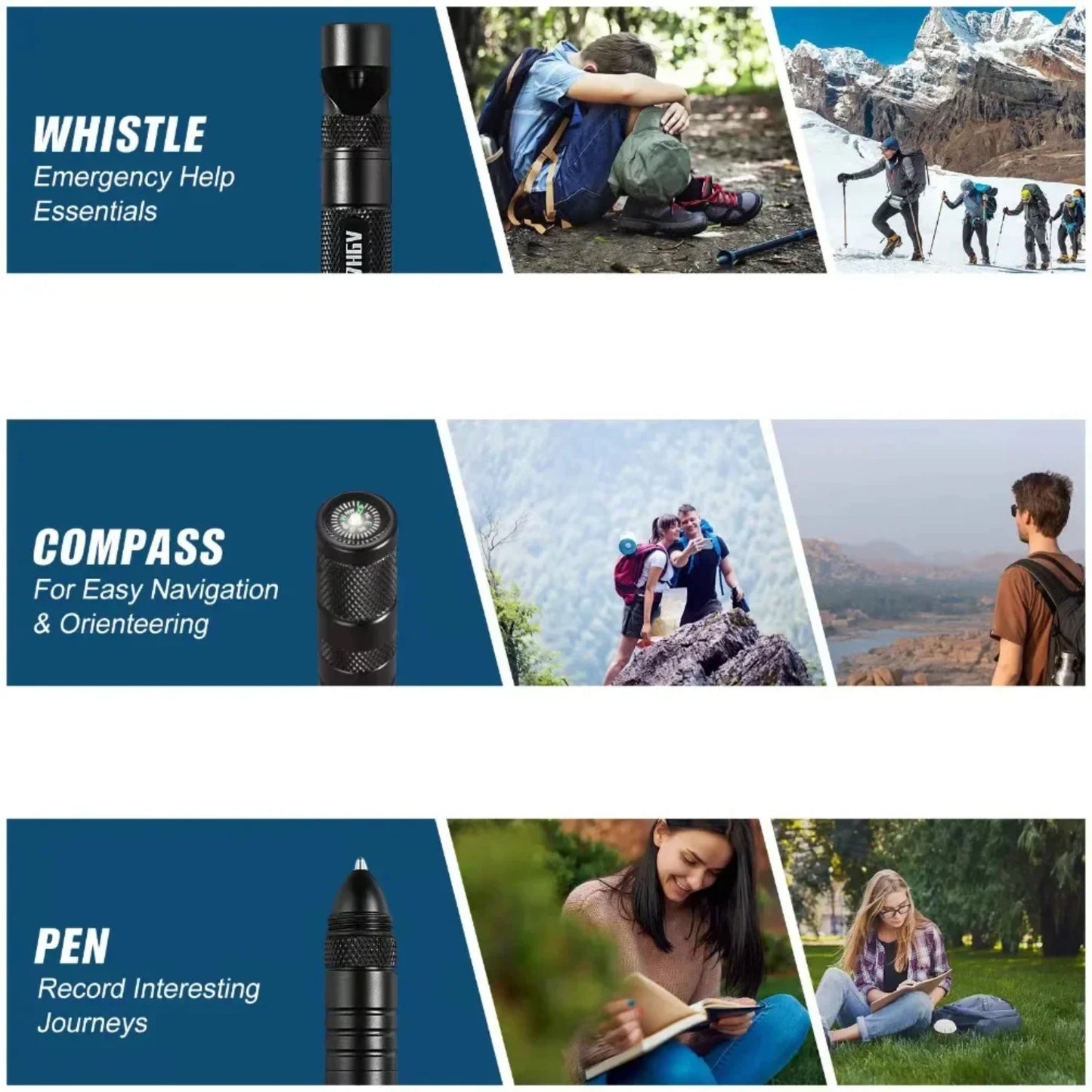 Multifunctional Outdoor Tactical Pen,  Survival Gear, , Rescue Supplies, Hiking,Camping Survival Tool with Compass Life straw