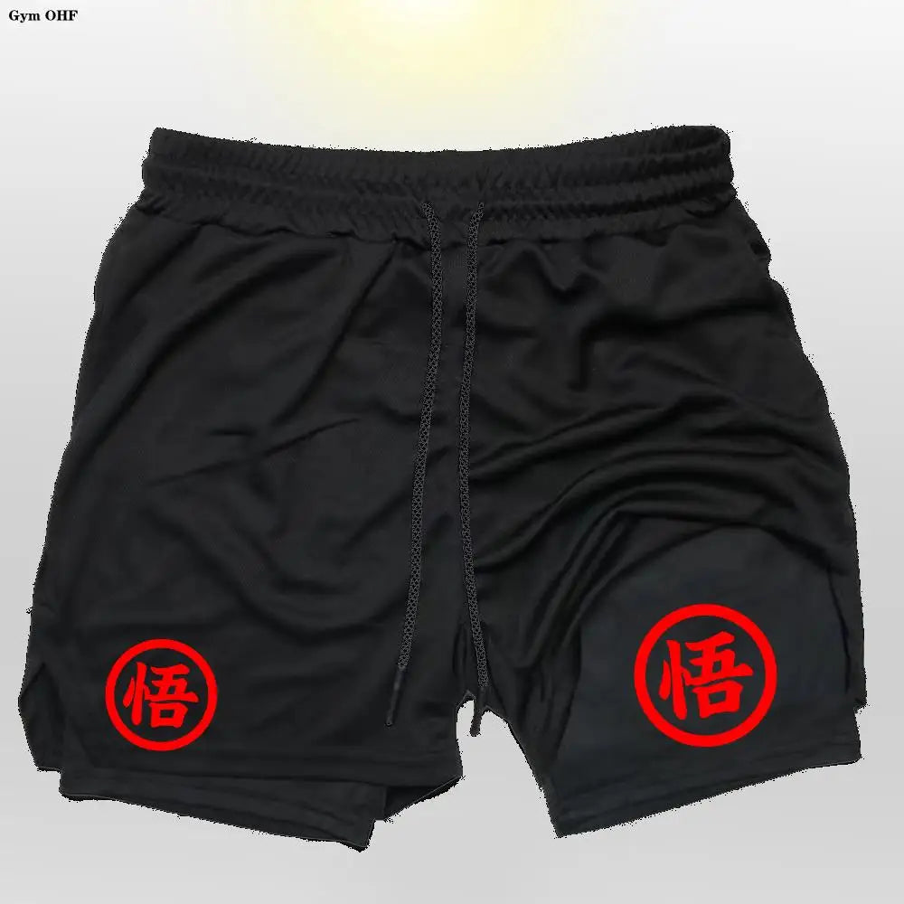 Goku Men Running Shorts 2 In 1 Double-Deck Sport Shorts Sportswear Gym Fitness Short Pant Training Jogging Bottom Men's Clothing