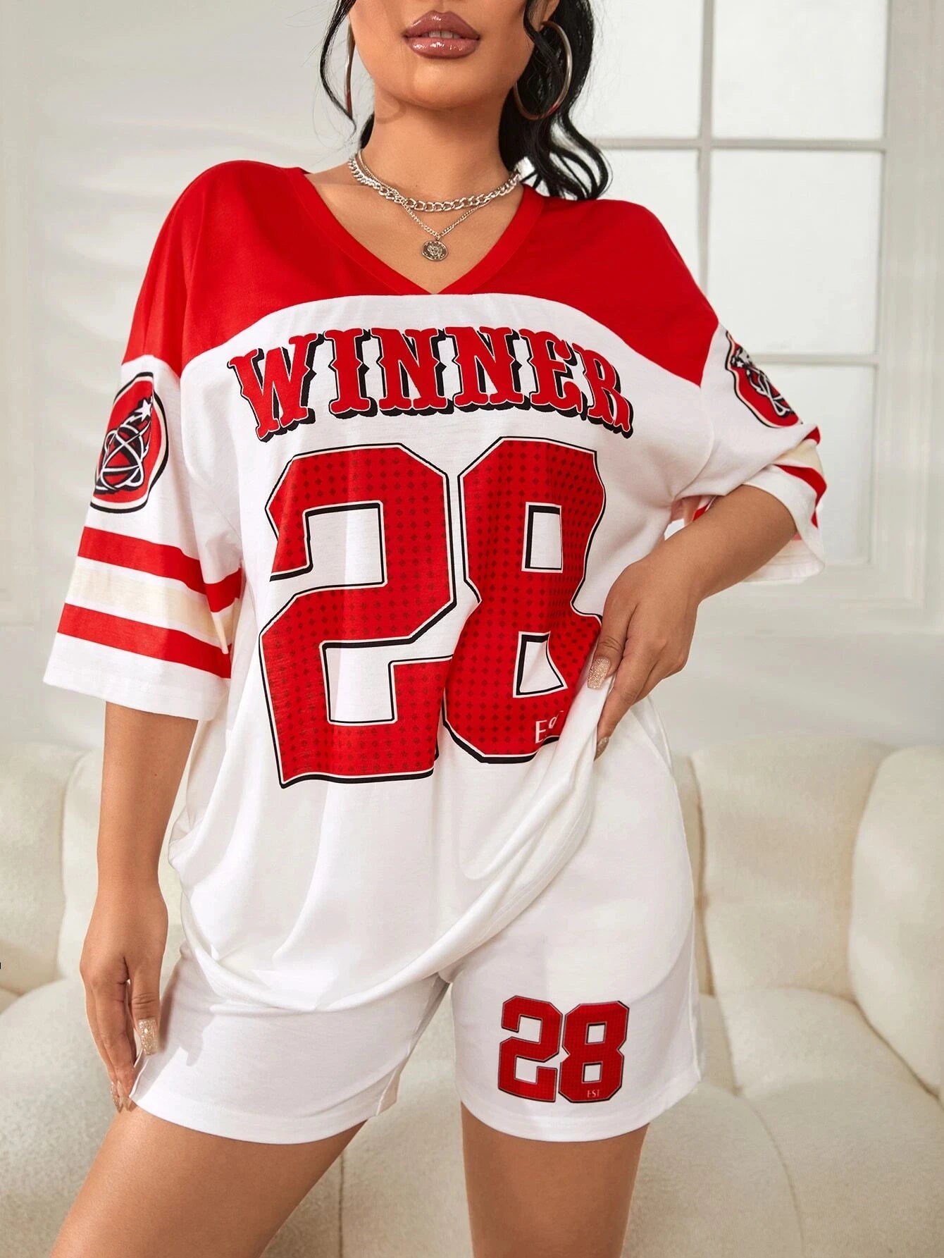 3.18 Fashion Sports Casual Yoga Plus Size Women's Clothing Set Alphanumeric Printed T-shirt and Sports Shorts, Comfortable Set