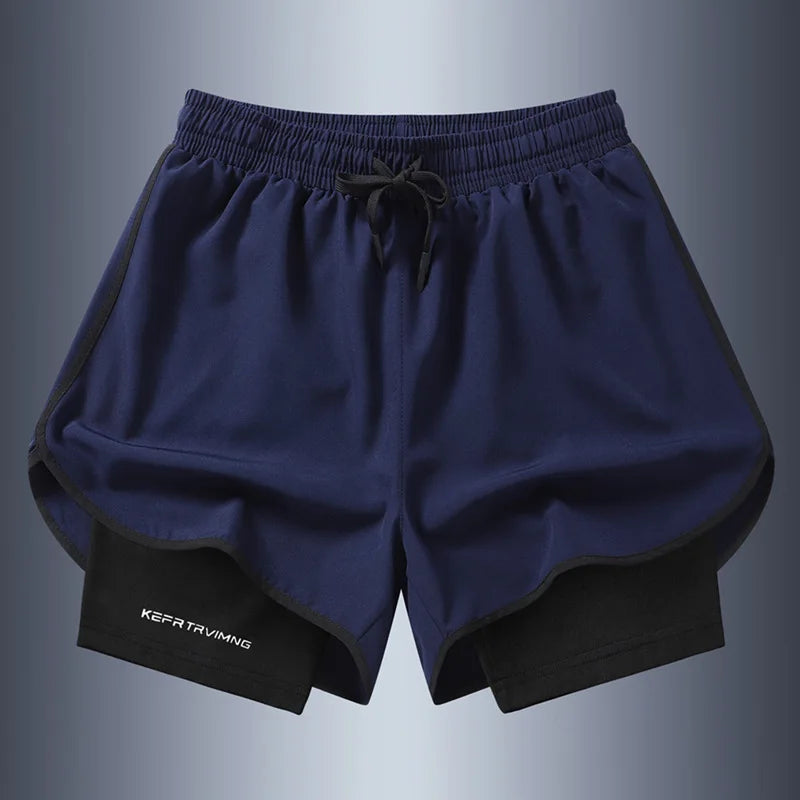 Men's Summer Hot-selling Anti-exposure Double-layer Sports Casual Shorts Running Fitness Three-quarter Pants