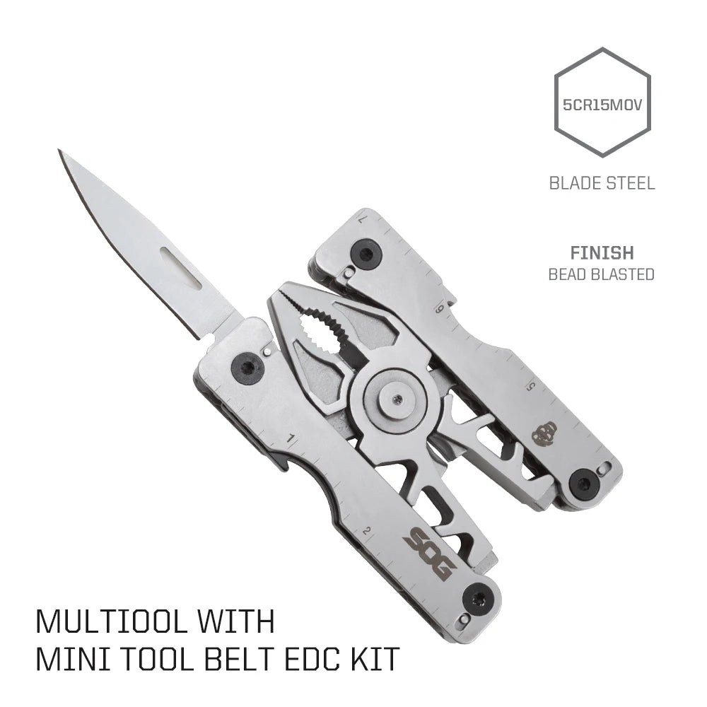 SOG Sync I & II Multitool Belt Buckle EDC Mini Multi Tool Gadgets for Men, Folding Pliers, Knife and 12 Survival Tools Kit Sets