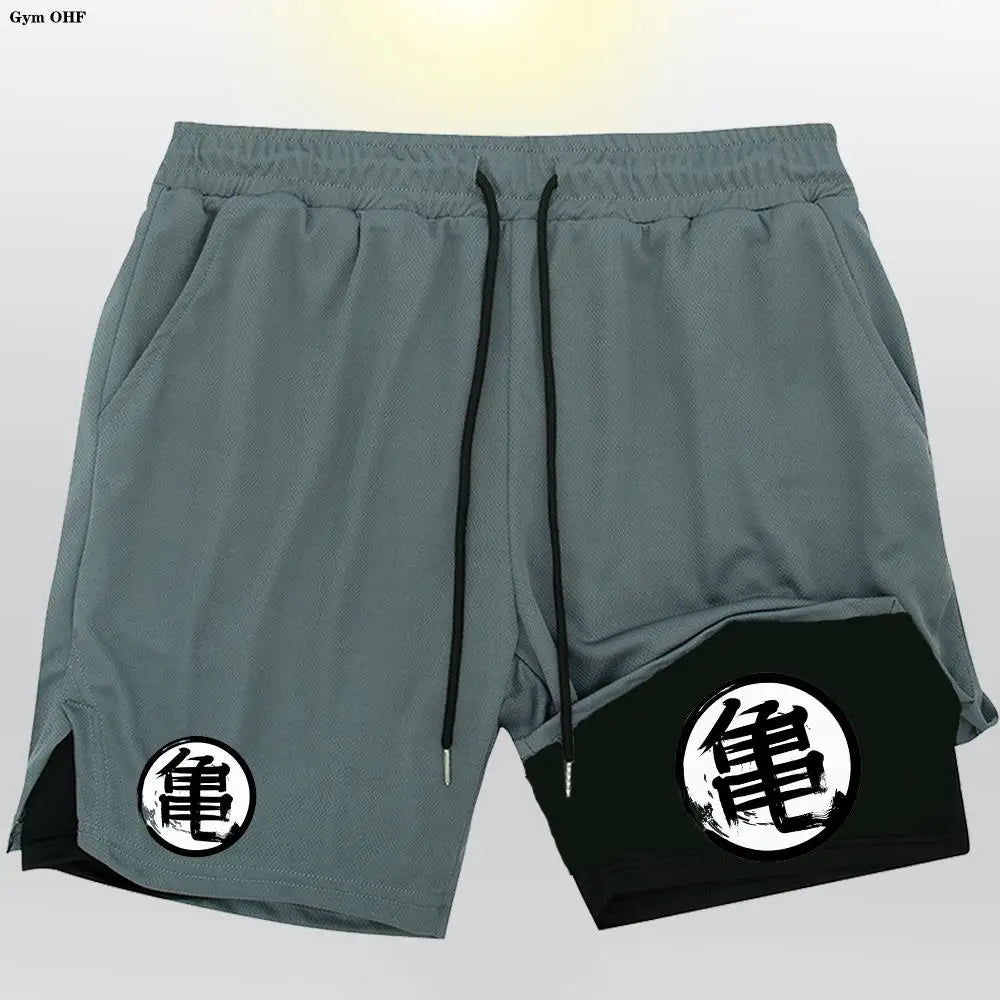 Goku Men Running Shorts 2 In 1 Double-Deck Sport Shorts Sportswear Gym Fitness Short Pant Training Jogging Bottom Men's Clothing