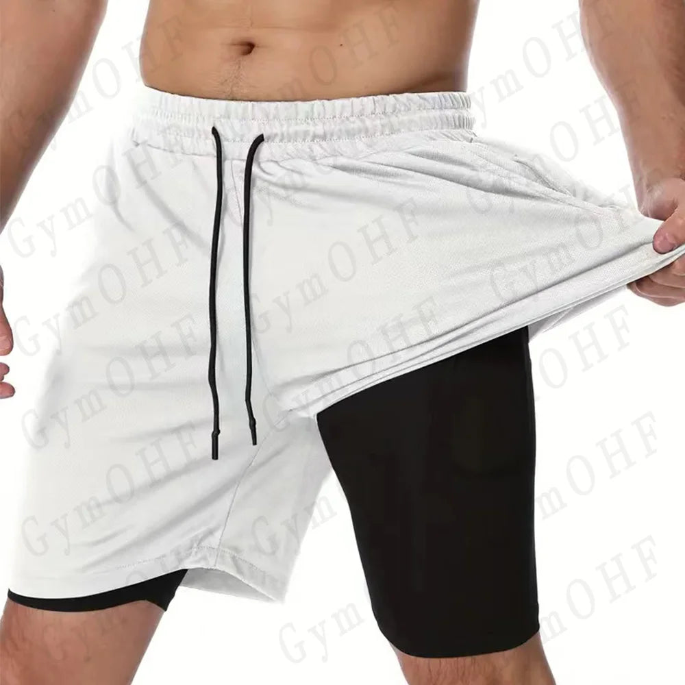 Goku Men Running Shorts 2 In 1 Double-Deck Sport Shorts Sportswear Gym Fitness Short Pant Training Jogging Bottom Men's Clothing