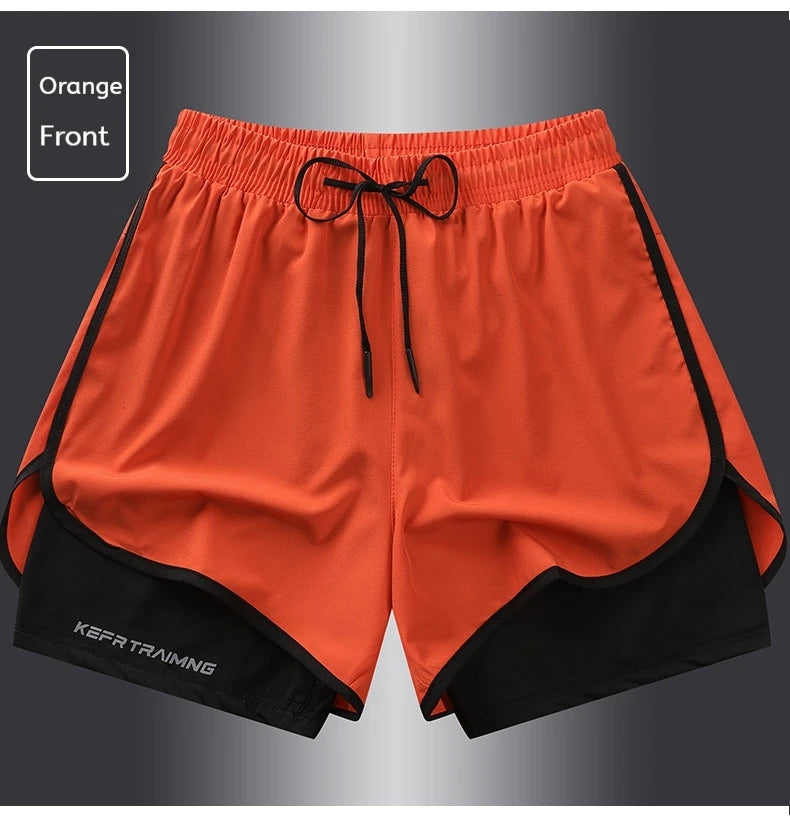 Men's Summer Hot-selling Anti-exposure Double-layer Sports Casual Shorts Running Fitness Three-quarter Pants