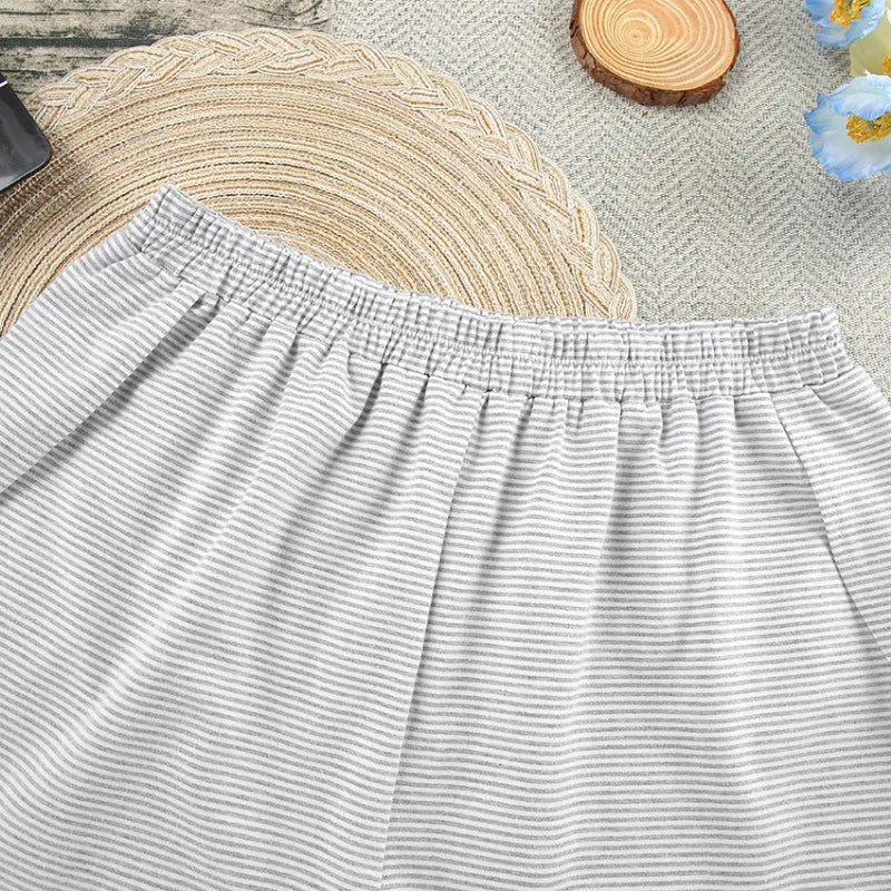 Women's Stripe Pajamas Set Short Sleeve T-Shirt And Shorts Sleepwear 2 Piece Set For Women Home Casual Loose Round Neck Pajamas