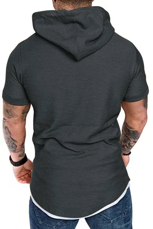 New summer hooded T-shirt men's solid color men's short sleeve T-shirt hoodie