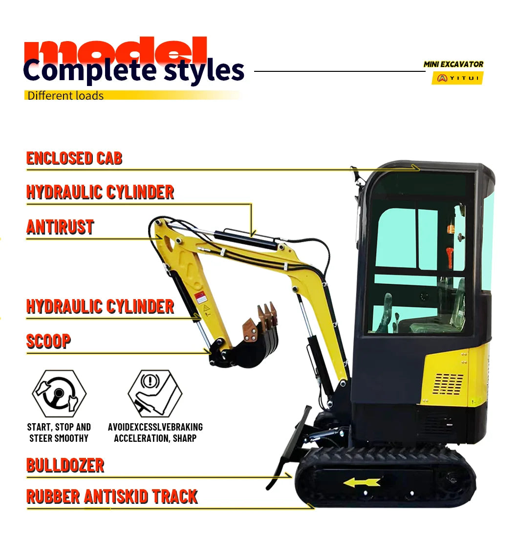 Factory Direct Sales 1.2 Ton Mini Crawler Excavator EPA EURO5 Engine Hydraulic Excavator Agricultural Excavator Customized Sale