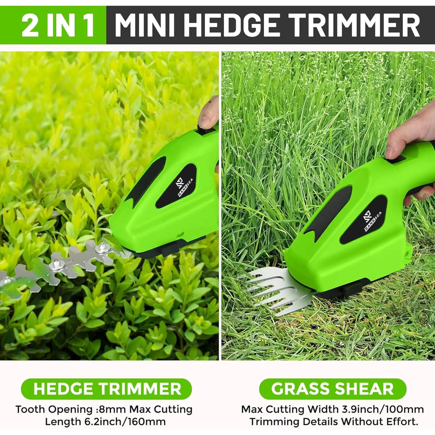 2 In 1 Cordless Electric Hedge Trimmer Rechargeable Handheld Household Lawn Shrub Weeding Pruning Mower Garden Tools