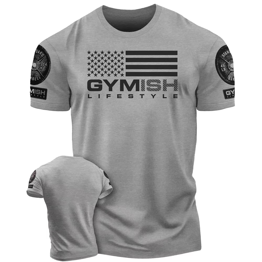 Men's Printed Summer T-shirt Comfortable plus size crew neck Fitness short sleeve top Men's crew neck casual sports T-shirt