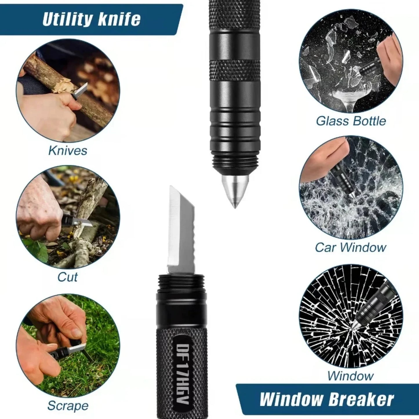 Multifunctional Outdoor Tactical Pen,  Survival Gear, , Rescue Supplies, Hiking,Camping Survival Tool with Compass Life straw