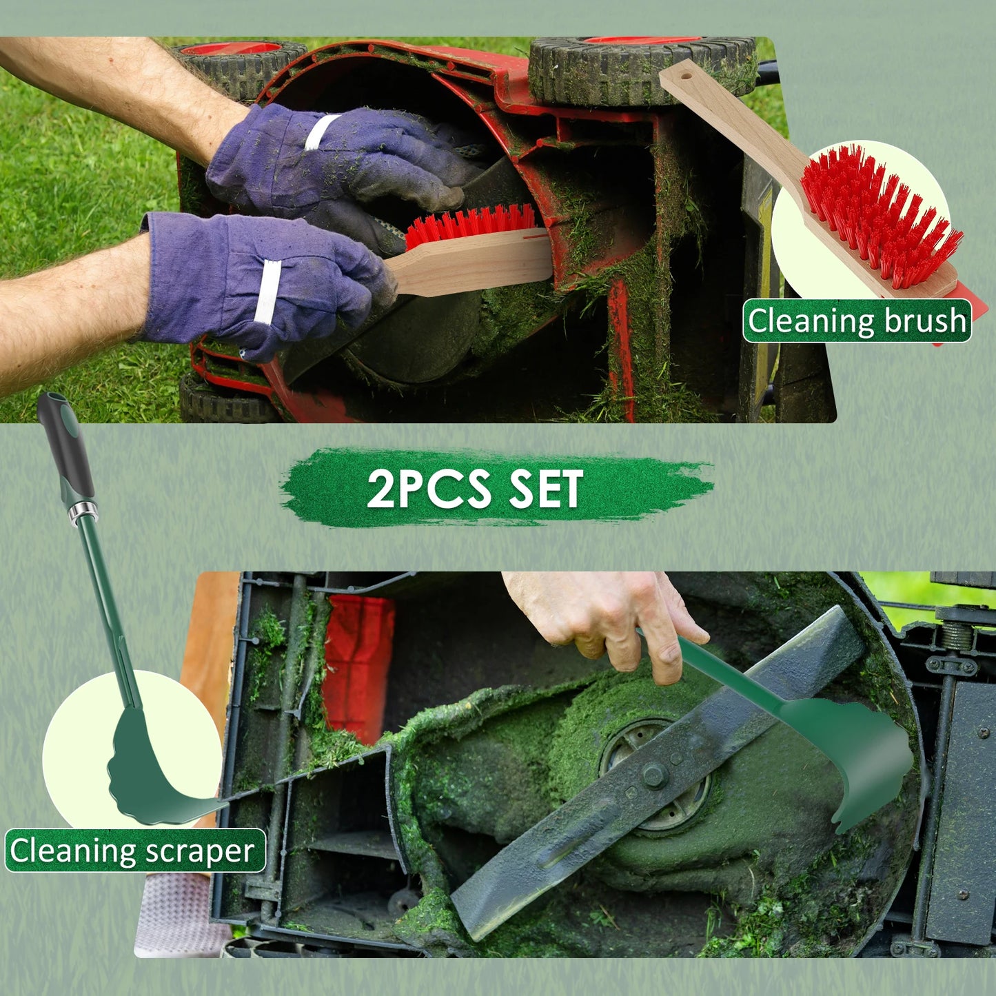 Mower Deck Scraper Deck Cleaner Tool with Stiff Bristle Brush Lawn Mower Longhandle Maintenance Scraper Cleaning Tool for Garden