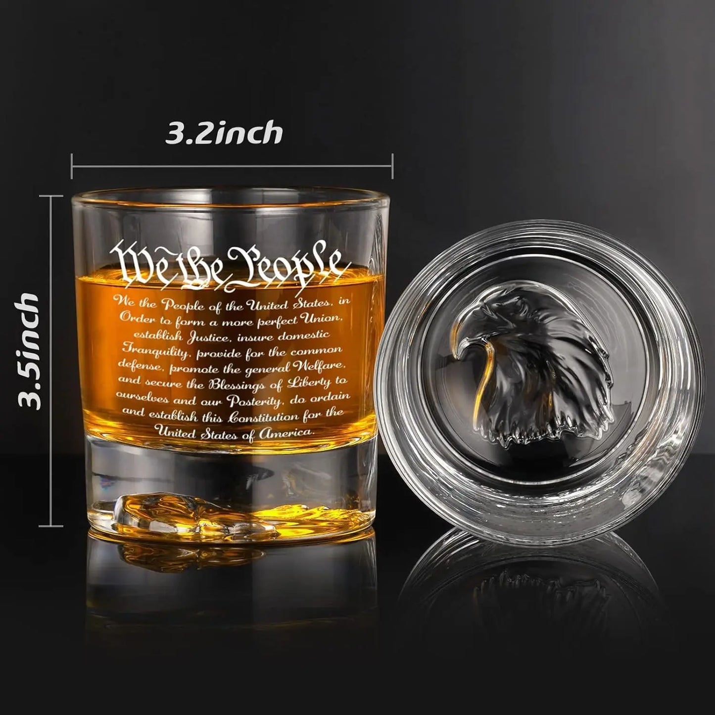 Whiskey Decanter Engraved We The People American Flag, 750ml Whiskey Decanter Set with 2 Glasses,  Liquor Scotch Bourbon Present