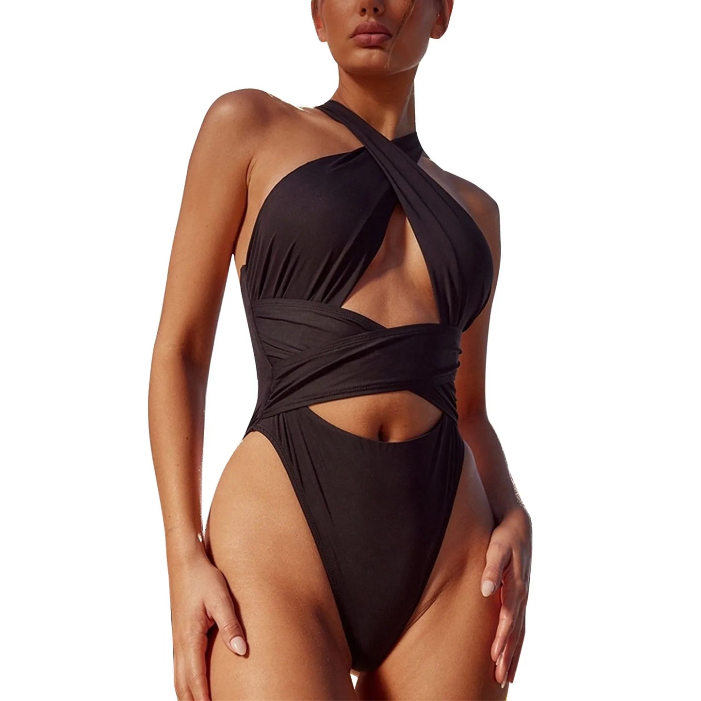 Swimwear For Women 2024 Trendy New Women'S Backless Swimsuit Solid Color Bikini One Piecess Camisole Swimwear Plus Size Women