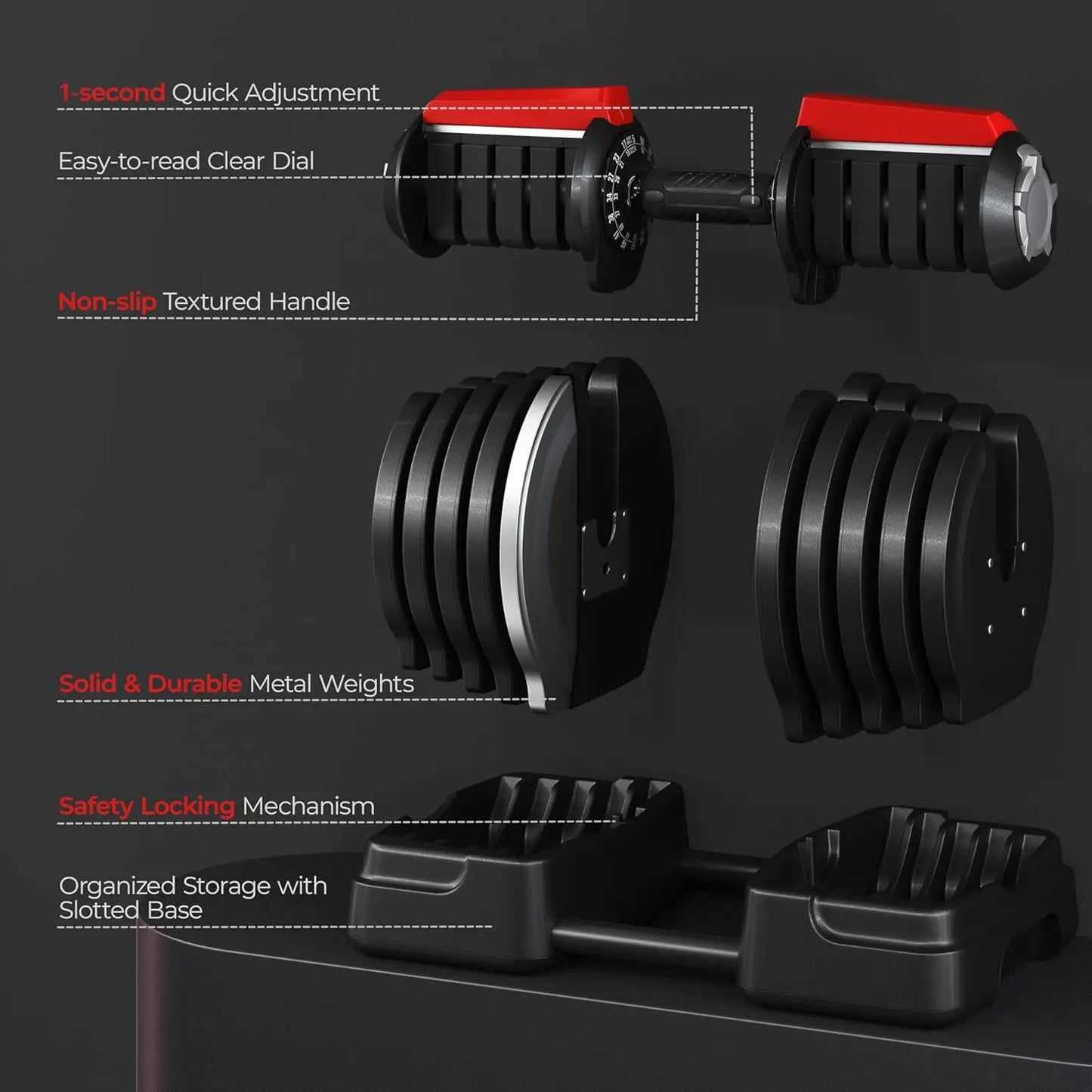 Adjustable Dumbbell Set Free Weight Dumbbells 40lbs/52.5lbs/90lbs Fast Adjust Dumbbells Dumbbell Weight Set