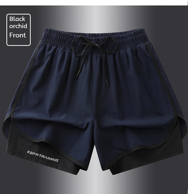 Men's Summer Hot-selling Anti-exposure Double-layer Sports Casual Shorts Running Fitness Three-quarter Pants