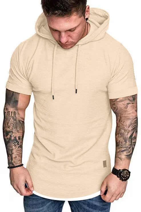 New summer hooded T-shirt men's solid color men's short sleeve T-shirt hoodie